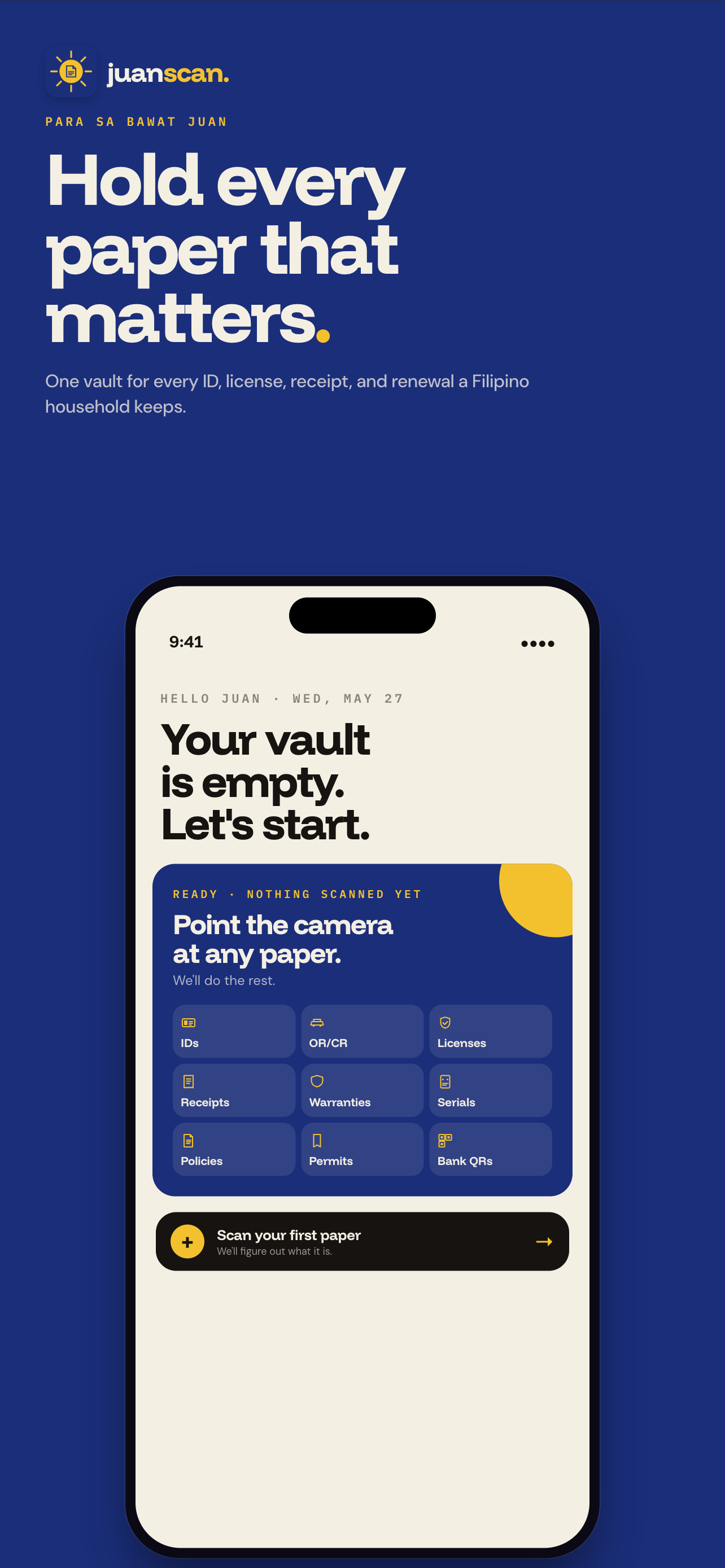 JuanScan home showing papers that need attention